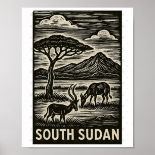South Sudan Linocut Style Oversized Poster