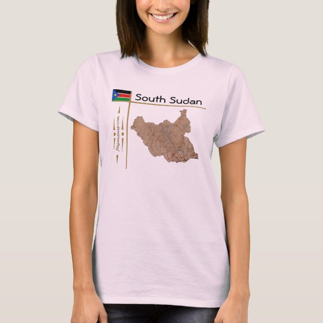South Sudan Map + Flag + Title T-Shirt (Front)