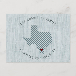 South Texas Blue Linen and Heart Texas Moving Announcement Postcard