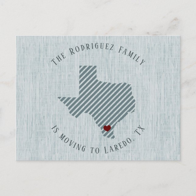 South Texas Blue Linen and Heart Texas Moving Announcement Postcard (Front)