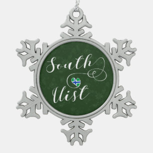 South Uist Flag Heart, Outer Hebrides Snowflake Pewter Christmas Ornament