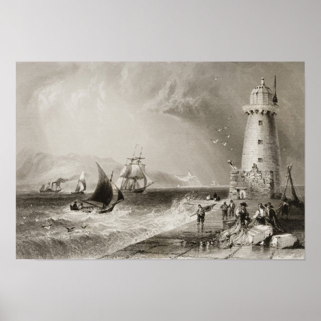 South Wall Lighthouse with Howth Hill Poster (Front)