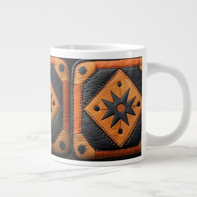 South West Beautiful Country Style Leather Large Coffee Mug (Right)