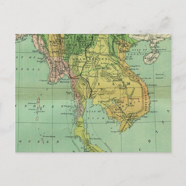 Southeast Asia Antique Map Postcard (Front)