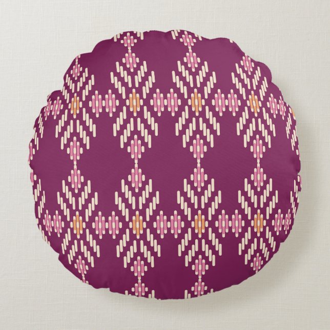 Southeast Asian: Retro Aboriginal Pattern Round Pillow (Front)