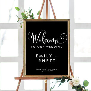 Southern Belle Calligraphy Black Welcome Wedding Poster