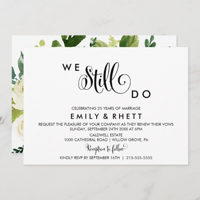 Southern Belle Calligraphy | Floral Vow Renewal Invitation (Front/Back)