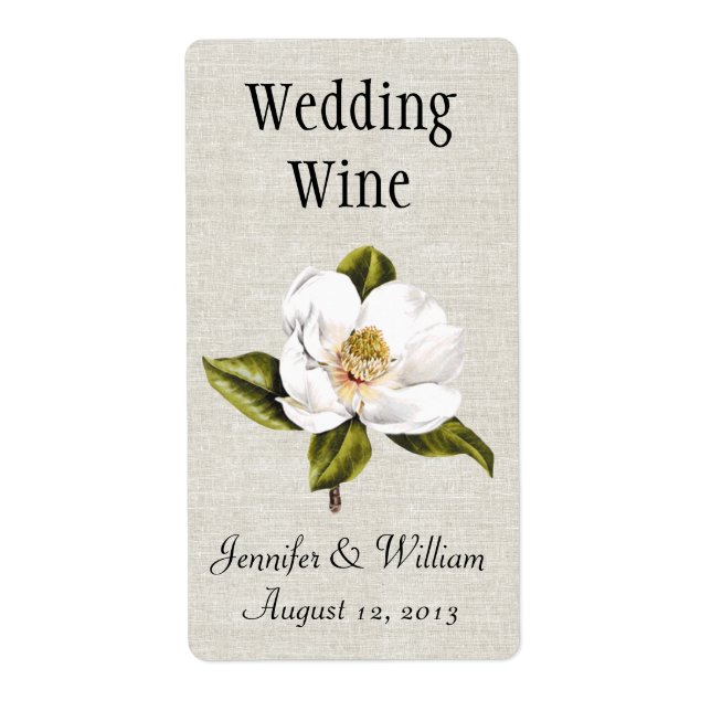 Southern Belle Magnolias Wedding Mini Wine Label (Front)