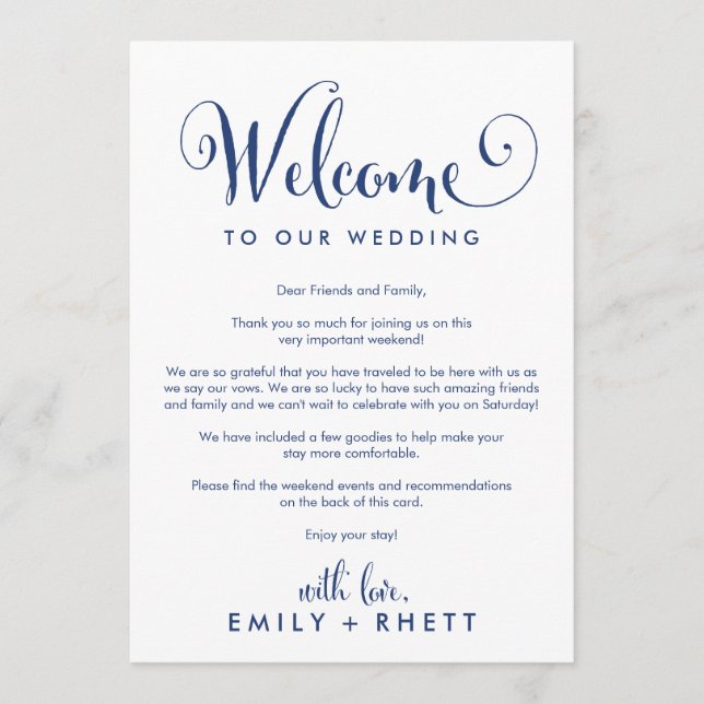 Southern Belle Navy Welcome Letter & Wedding Party Program (Front)