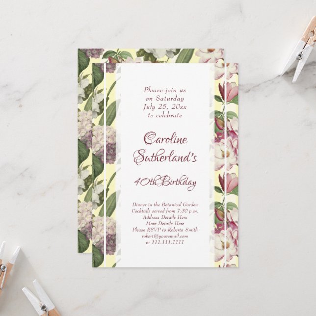 Southern Belle Vintage Magnolia Garden Botanical Invitation (Front/Back In Situ)