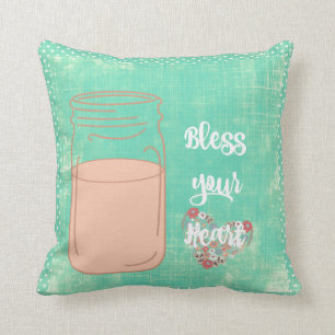 Southern Bless Your Heart w/Mason Jar Throw Pillow