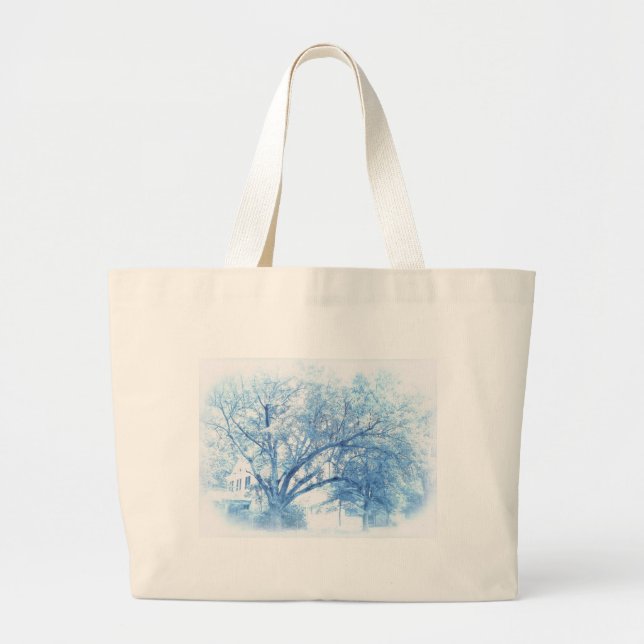 Southern Blue Oak Toile Large Tote Bag (Front)
