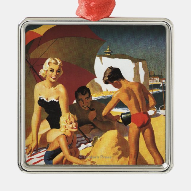 Southern British Railways Family on Beach Metal Ornament (Front)