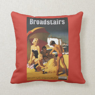 Southern British Railways Family on Beach Throw Pillow