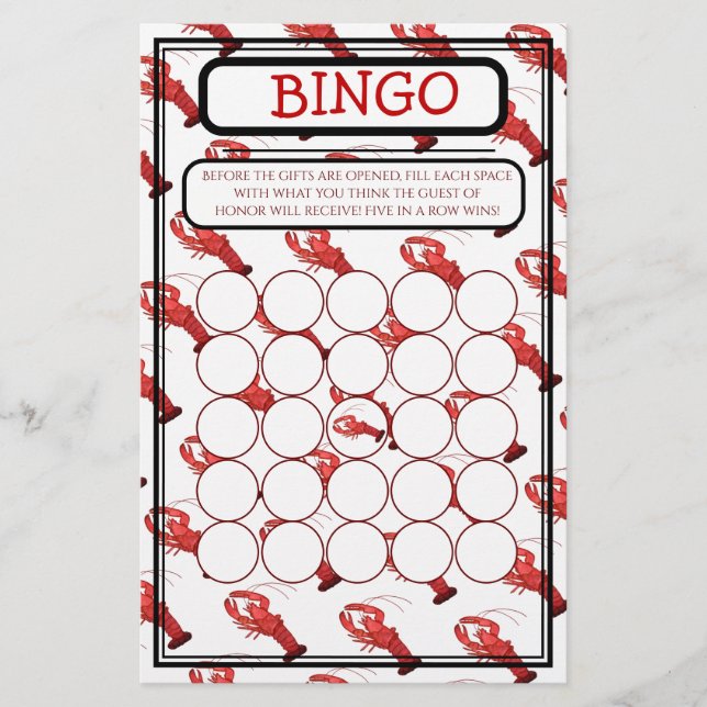 Southern Cajun Red Crawfish Boil Baby Shower Bingo (Front)
