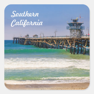Southern California beach and pier in San Clemente Square Sticker