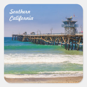 Southern California beach and pier in San Clemente Square Sticker