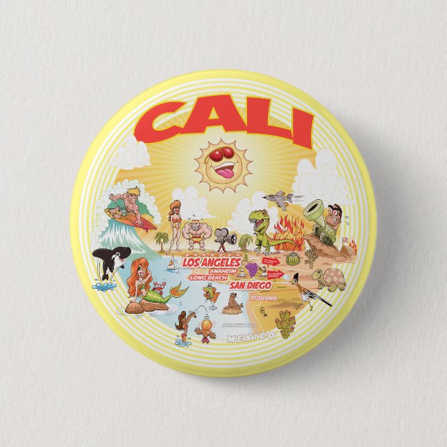 Southern California Cali Cartoon 2 Inch Round Button (Front)