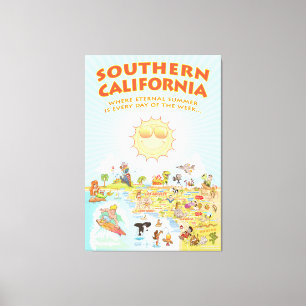 Southern California Cartoon Map Canvas Print