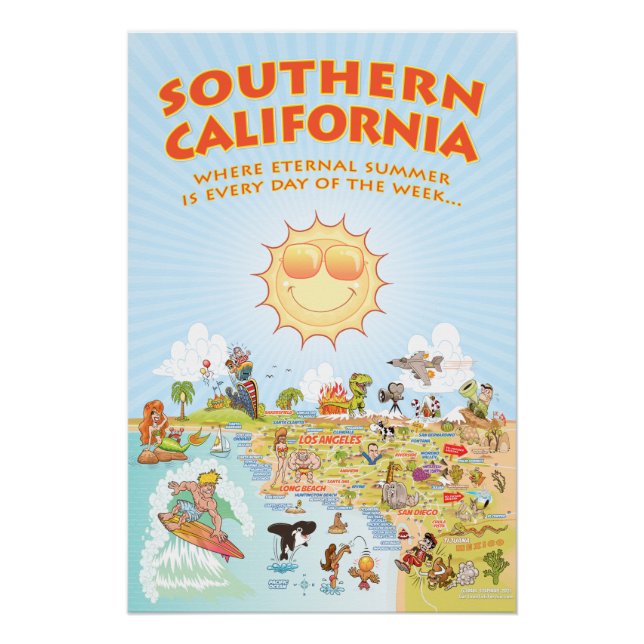 Southern California Cartoon Map Poster (Front)