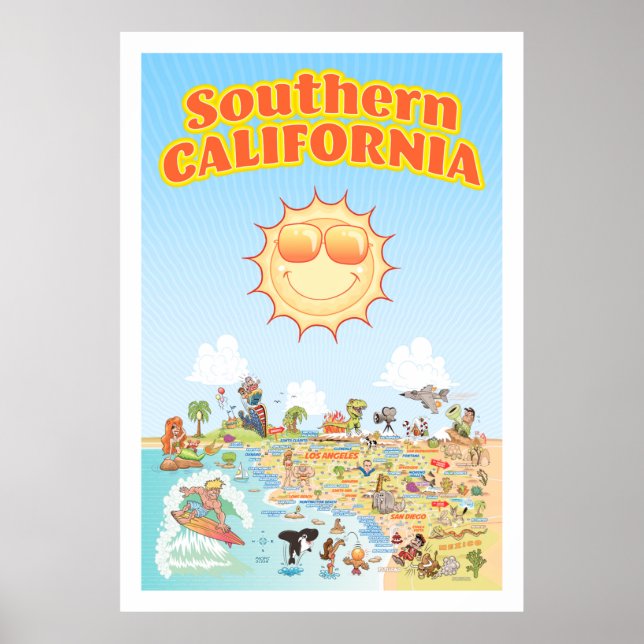 Southern California Cartoon Map Poster (Front)