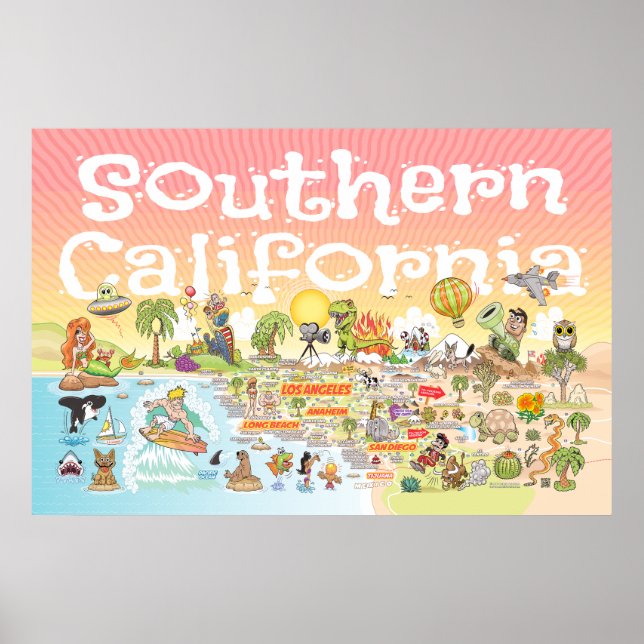 Southern California Cartoon Map Poster (Front)