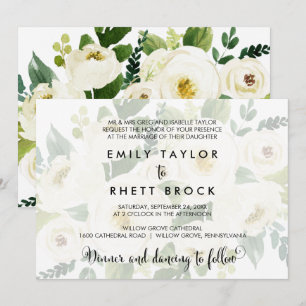 Southern Calligraphy   Faded Floral Formal Wedding Invitation
