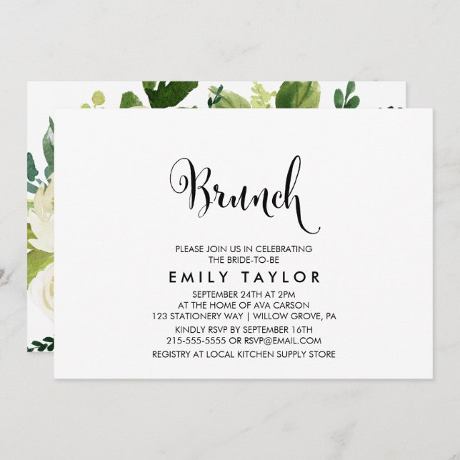 Southern Calligraphy | Floral Back Brunch Invitation (Front/Back)