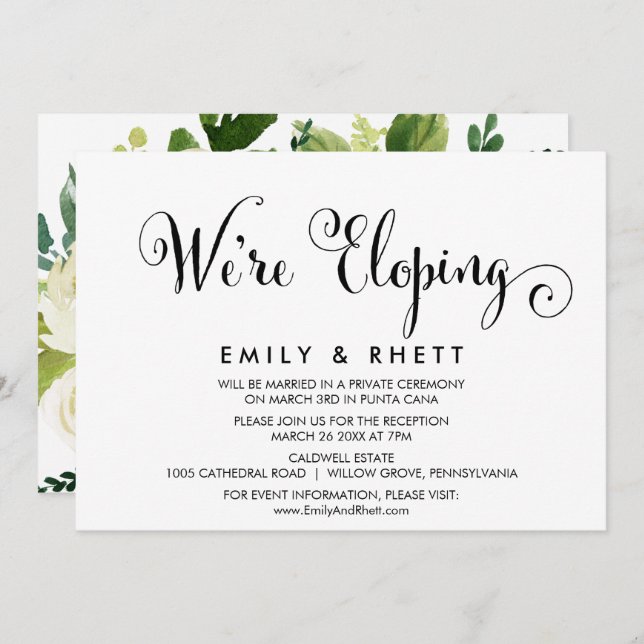 Southern Calligraphy | Floral Elopement Reception Invitation (Front/Back)