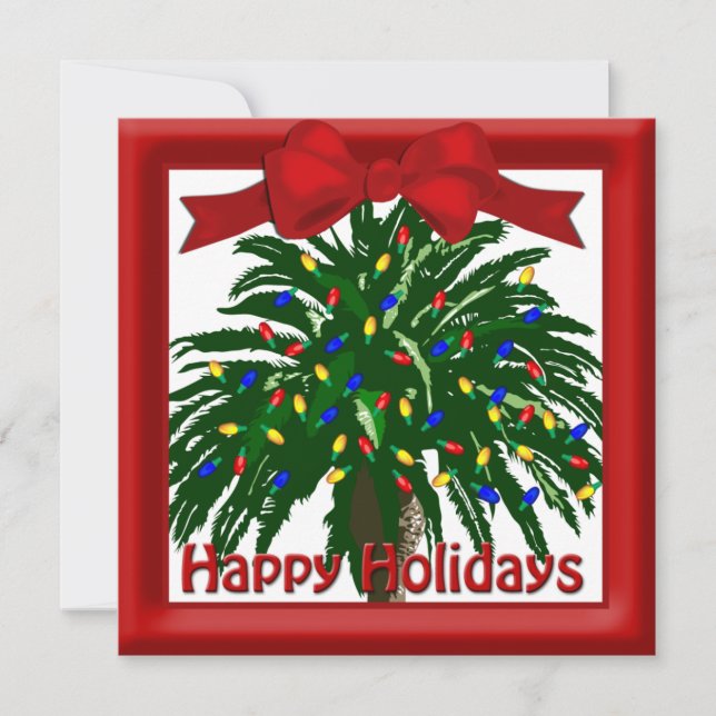 Southern Christmas Palm Tree Flat Greeting Holiday Card (Front)