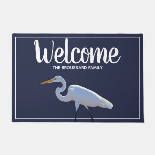 Southern Coastal Birds White Egret Personalized Doormat