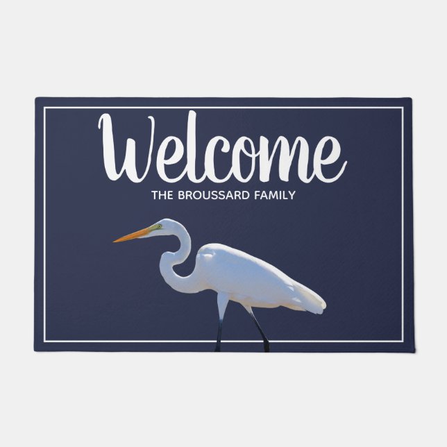 Southern Coastal Birds White Egret | Personalized Doormat (Front)