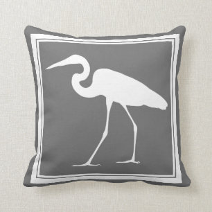 Southern Coastal White Egret & Grey Throw Pillow