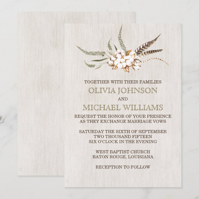 Southern Cotton Wedding Invitations (Front/Back)