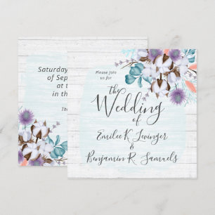 Southern Country Cotton Boll Botanical Rustic Wood Invitation