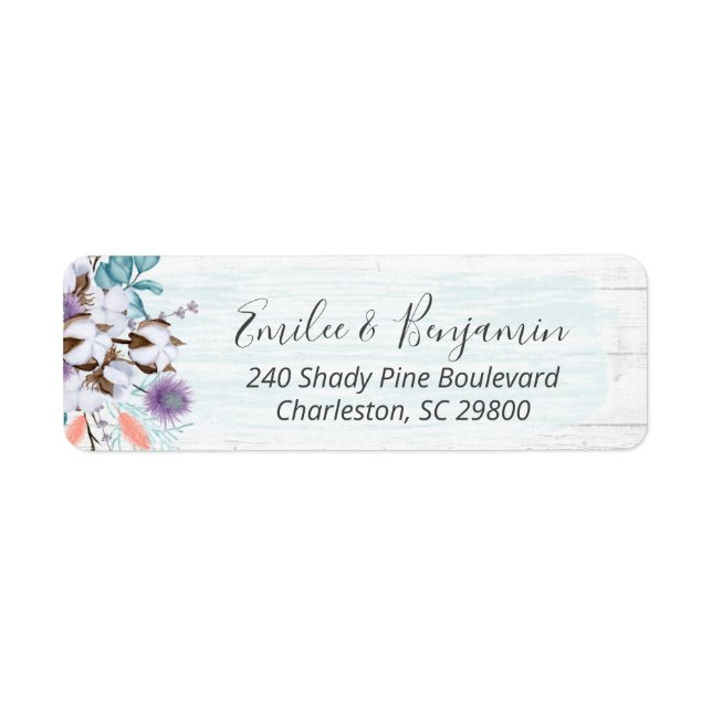 Southern Country Cotton Boll Rustic Wood Address (Front)