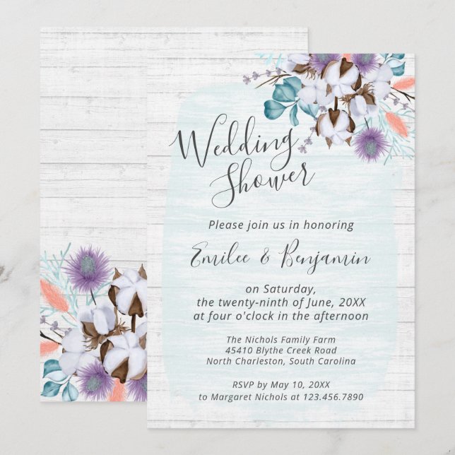 Southern Country Cotton Floral Wedding Shower Invitation (Front/Back)