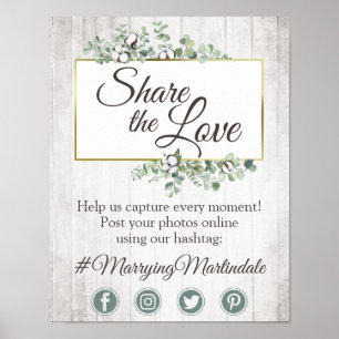 Southern Country Cotton Wedding Hashtag Photo Sign
