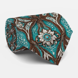 Southern Cowboy Brown Turquoise Western Country Tie