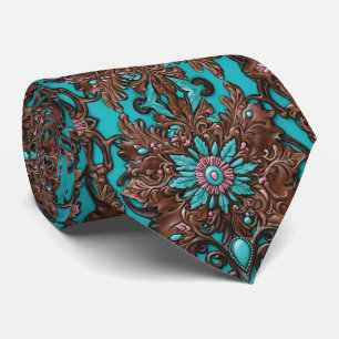 Southern Cowboy Brown Turquoise Western Country Tie