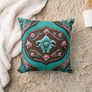 Southern Cowgirl Turquoise Pink Western Country Throw Pillow