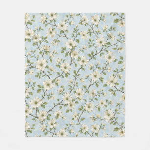 Southern Dogwood Blossom Pattern on Soft Blue Fleece Blanket