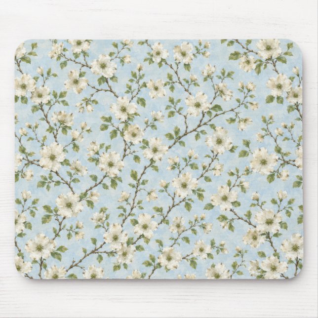 Southern Dogwood Blossom Pattern on Soft Blue Mouse Pad (Front)