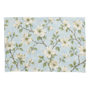 Southern Dogwood Blossom Pattern on Soft Blue Pillowcase