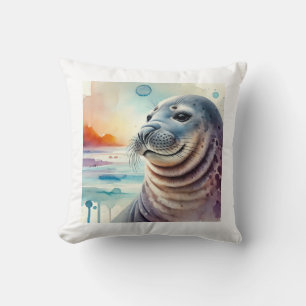 Southern Elephant Seal 300724AREF143 - Watercolor Throw Pillow