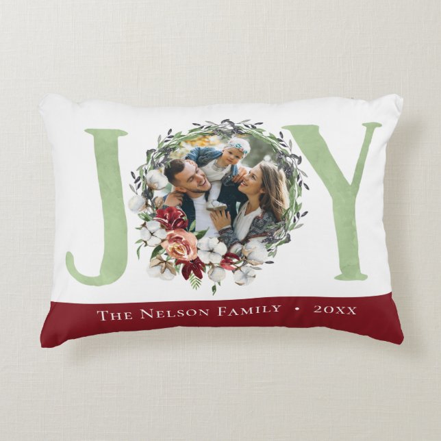 Southern Floral Cotton Christmas Joy Holiday Photo Accent Pillow (Front)