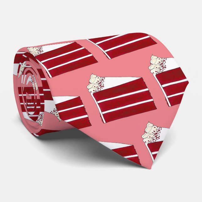 Southern Food Red Velvet Layer Cake Slice Bakery Tie (Rolled)