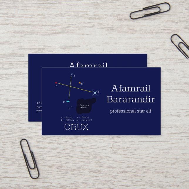 Southern Hemisphere Constellation Crux Business Card (Front/Back In Situ)
