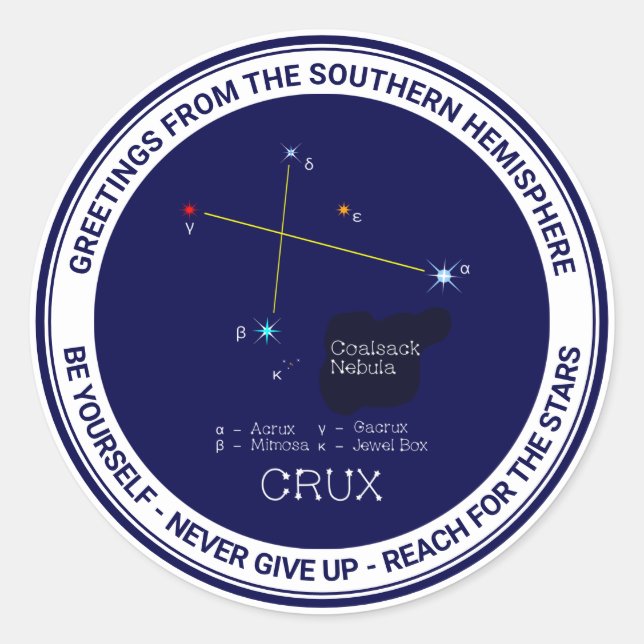 Southern Hemisphere Constellation Crux Classic Round Sticker (Front)