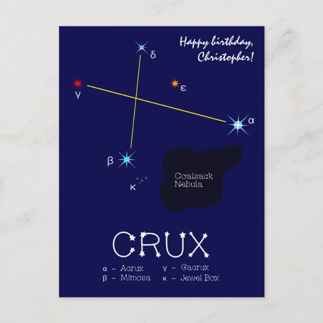 Southern Hemisphere Constellation Crux Postcard (Front)